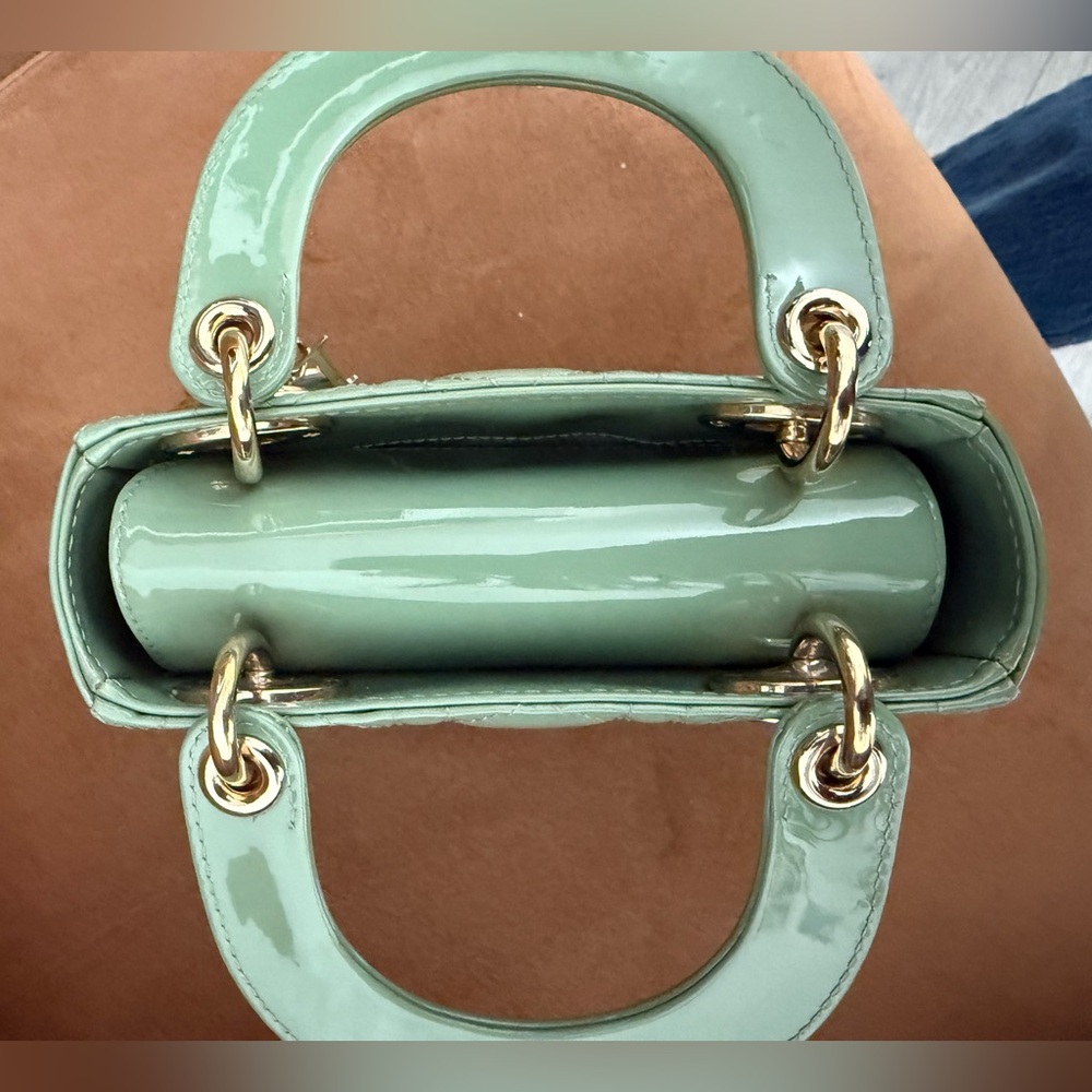 CHRISTIAN DIOR Patent Cannage Mini Lady Dior Mint Green Chain Strap - Picture 8 of 13